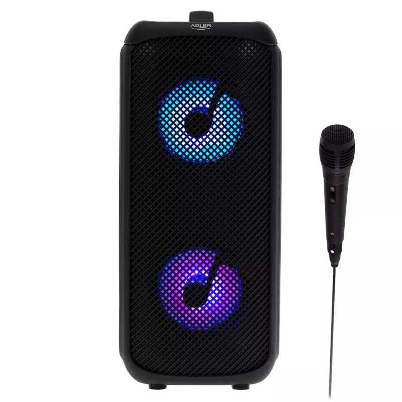 Nešiojamasis garsiakalbis Adler AD 1903, 2×5 W, Bluetooth, FM radijas, LED, 1500 mAh baterija, AUX, USB, juodas
