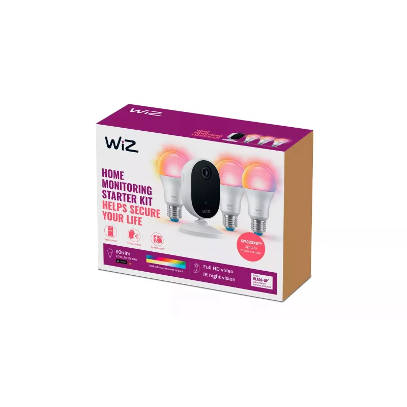 WiZ namų stebėjimo pradinis rinkinys, išmaniojo apšvietimo rinkinys, Wi-Fi/Bluetooth, balta, Wi-Fi 4 (802.11n), 802.11b, 802.11g, WPA2, WPA3, LED