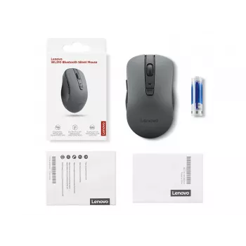 Belaidė abiem rankoms tinkama pelė Lenovo WL310 Office — Bluetooth, optinė 1200 DPI, 6 mygtukai, ratukas, pilka, maitinama baterijomis