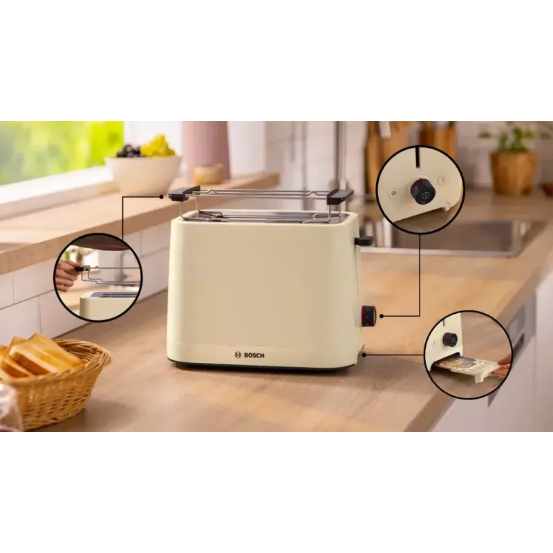 Skrudintuvas Bosch Compact TAT3M127 — 2 lizdai, smėlio spalvos plastikinis korpusas, kompaktiškas dizainas