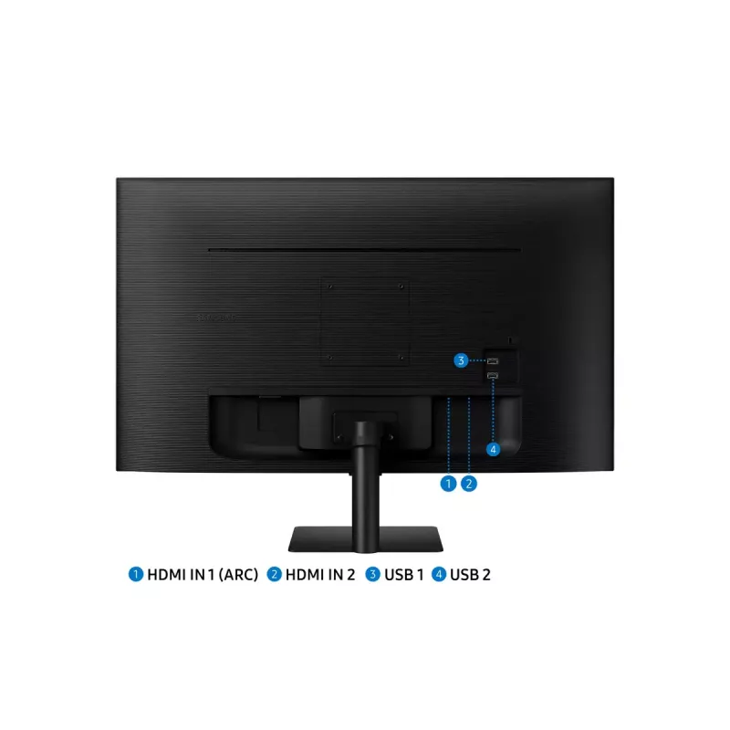 27 colių Samsung M50D monitorius — 27 colių Full HD (1920×1080), VA LED, 4 ms, 178° žiūrėjimo kampas, įmontuoti garsiakalbiai, USB šakotuvas, VESA, juoda