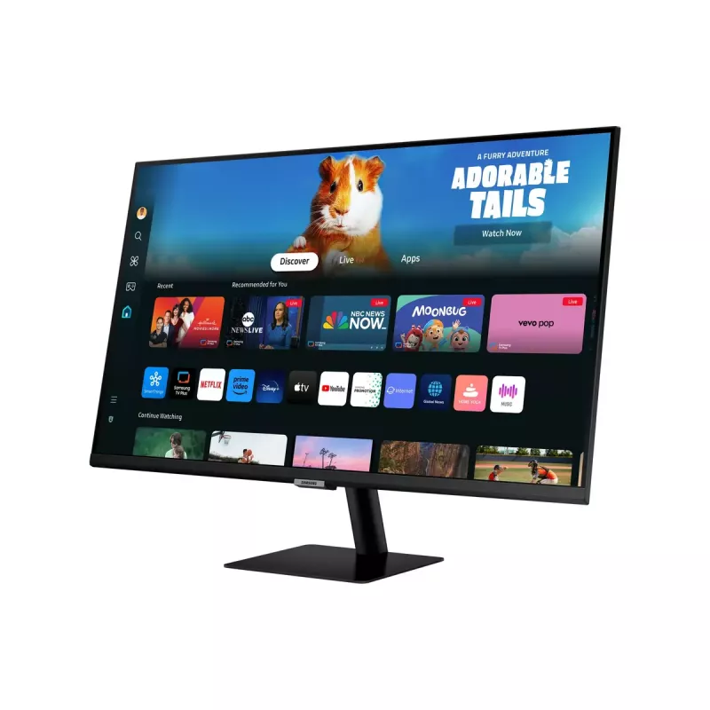 27 colių Samsung M50D monitorius — 27 colių Full HD (1920×1080), VA LED, 4 ms, 178° žiūrėjimo kampas, įmontuoti garsiakalbiai, USB šakotuvas, VESA, juoda