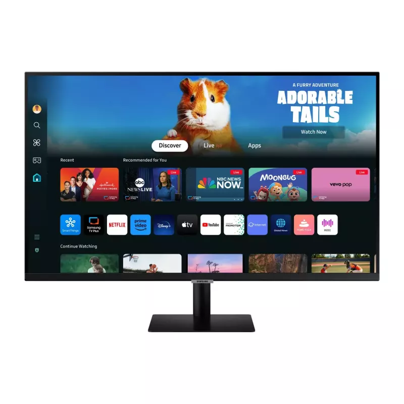 27 colių Samsung M50D monitorius — 27 colių Full HD (1920×1080), VA LED, 4 ms, 178° žiūrėjimo kampas, įmontuoti garsiakalbiai, USB šakotuvas, VESA, juoda