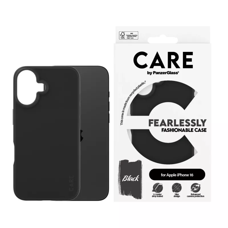 Cover PanzerGlass CARE by madingas dėklas Juoda iPhone 16 Transparent