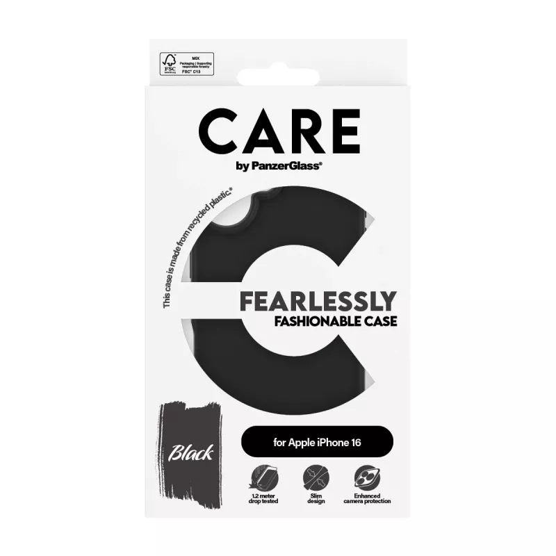 Cover PanzerGlass CARE by madingas dėklas Juoda iPhone 16 Transparent