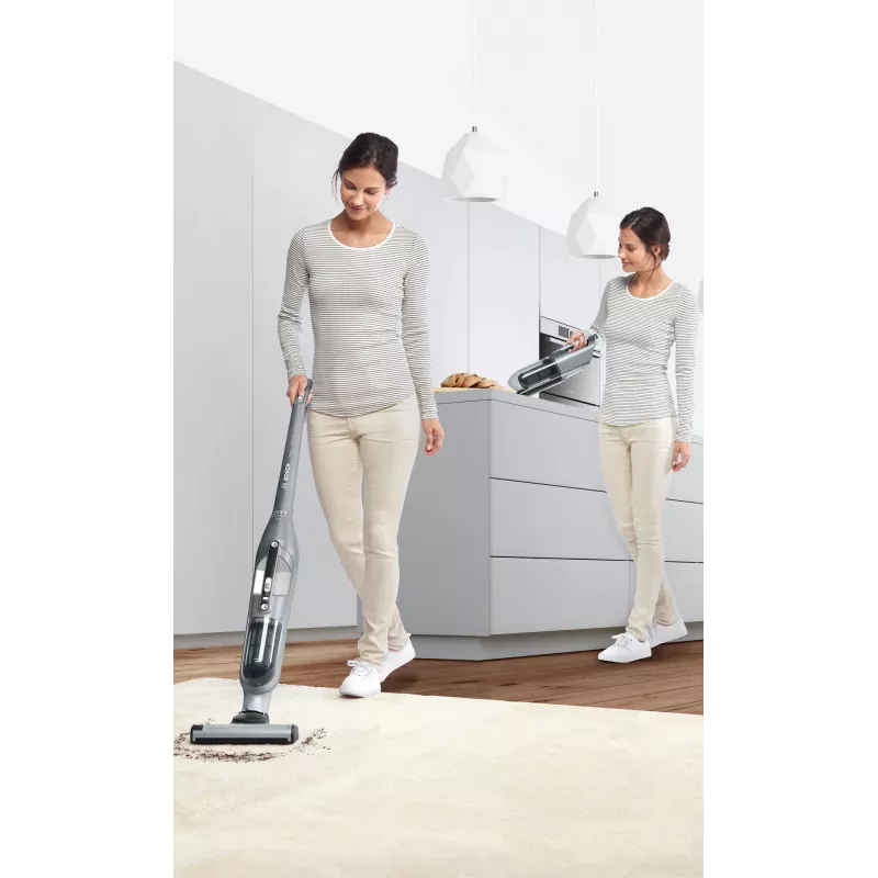 Stick vacuum Bosch BCH3P210 2‑in‑1, dry cleaning, 0.4 L dust container, cordless + mains, Pilka/Juoda, 3 kg