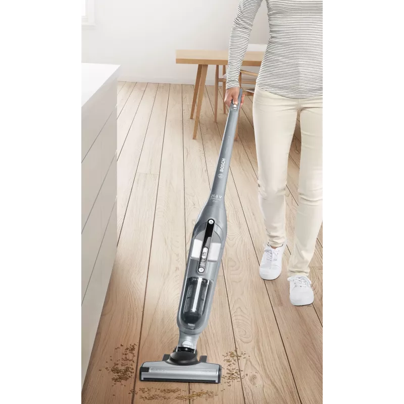 Stick vacuum Bosch BCH3P210 2‑in‑1, dry cleaning, 0.4 L dust container, cordless + mains, Pilka/Juoda, 3 kg