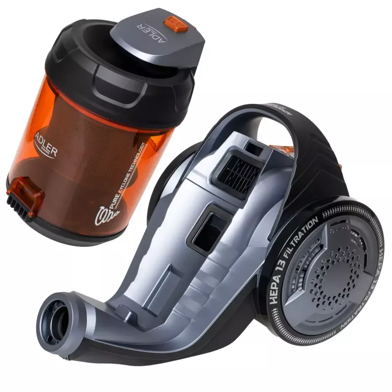 Bemaišis dulkių siurblys Adler AD 7065 — 700 W, 1,6 l dulkių konteineris, HEPA, 9 m veikimo spindulys, juoda/raudona