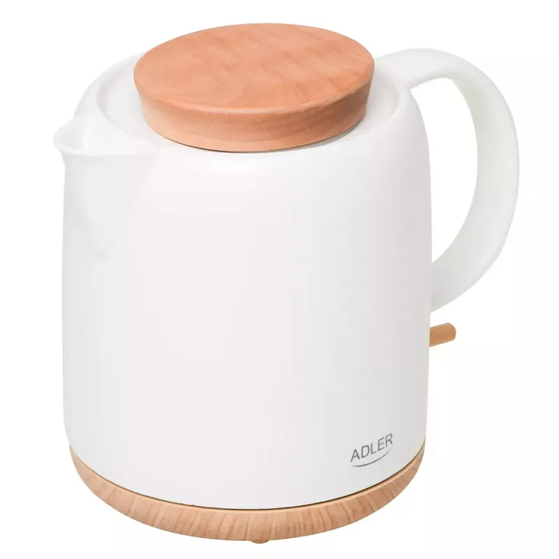 Elektrinis virdulys Adler AD 1304 — 1 L, 1200 W, keraminis korpusas, atverčiamas dangtis, 360° sukiojamas pagrindas, baltos spalvos