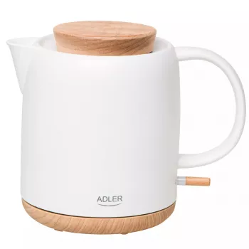 Elektrinis virdulys Adler AD 1304 — 1 L, 1200 W, keraminis korpusas, atverčiamas dangtis, 360° sukiojamas pagrindas, baltos spalvos