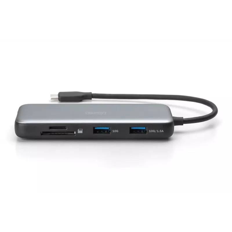 DIGITUS USB-C dokavimo stotelė, 7 prievadų - HDMI / 2x USB-A 3.2 Gen 2 / GbE / SD / MicroSD - 100W USB Power Delivery