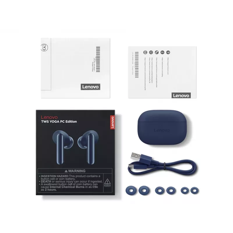Ausinės „Lenovo YOGA PC Edition“ tikros belaidės stereo (TWS) į ausį skirtos pokalbiams ir muzikai, USB‑C, mėlynos, 20–20000 Hz, 10 m veikimo nuotolis