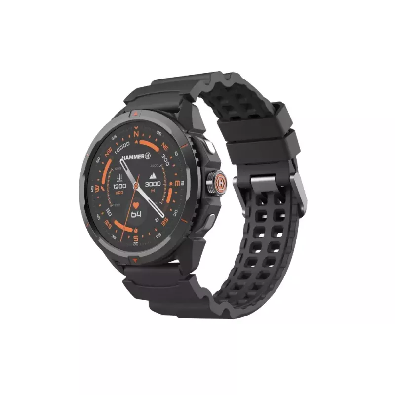 Išmanusis laikrodis Hammer Hammer Watch 2 Juoda — 1,5 colio AMOLED, GPS, atsparus vandeniui, širdies ritmo stebėjimas, kūno rengybos stebėjimas