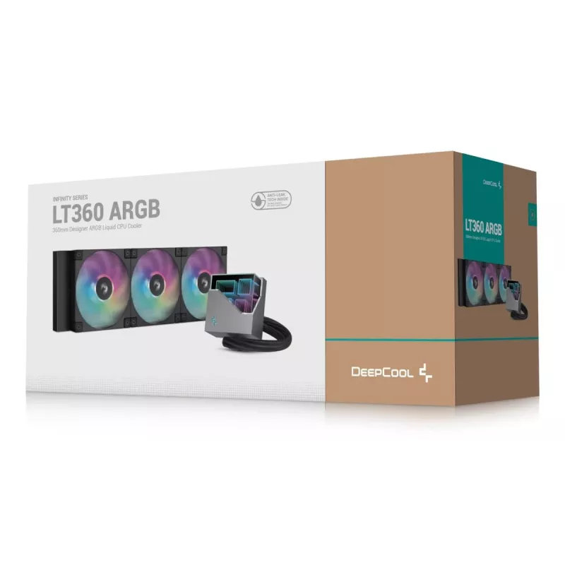 Vandens aušintuvas DeepCool LT360, 3x 120 mm ventiliatoriai, 2400 RPM, 72,04 cfm, 41 cm vamzdeliai, aliuminio radiatorius, juoda