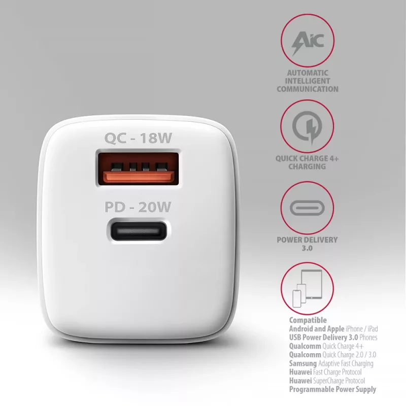 Mobiliojo įrenginio įkroviklis Axagon ACU-PQ20W Universal White