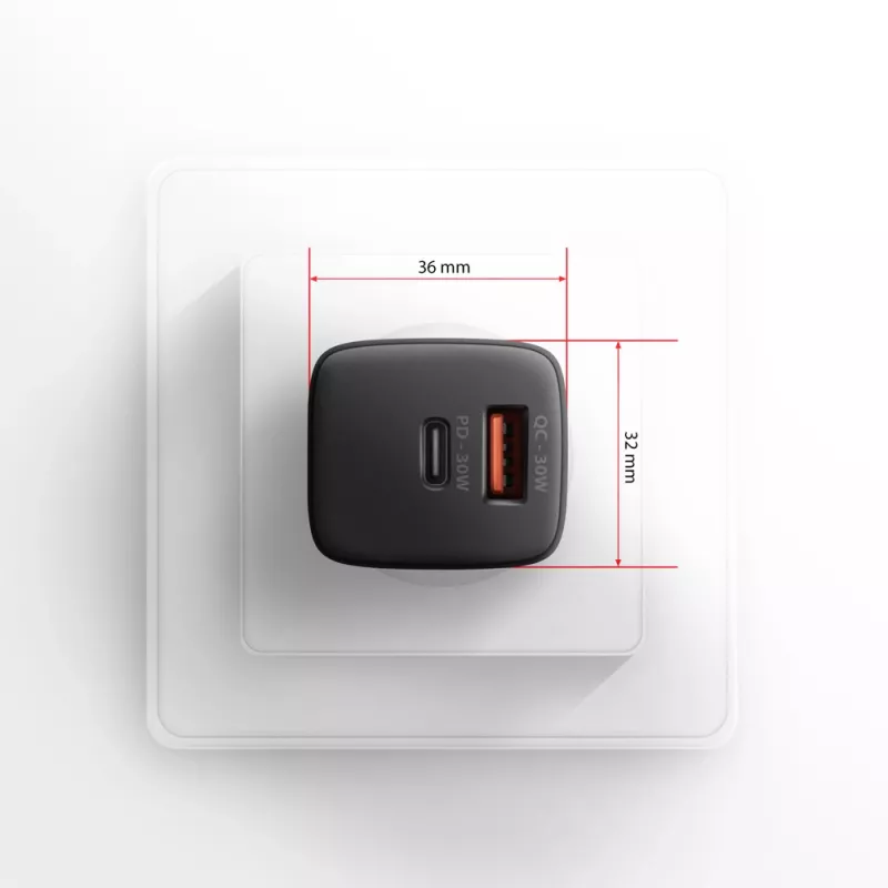 Axagon ACU-PQ30 PD3.0 & QC4+ 2xIŠVADŲ sieninis įkroviklis 30W