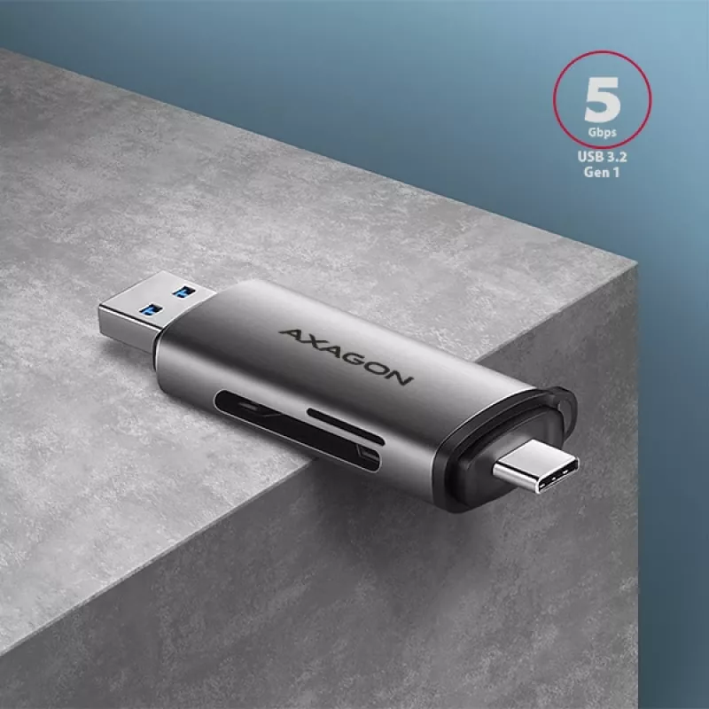 „Axagon CRE-SAC“ SuperSpeed USB-C+USB-A kortelių skaitytuvas 5 Gbps