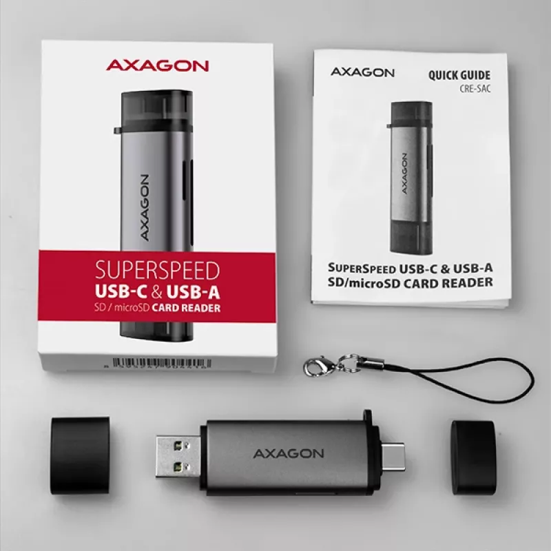 „Axagon CRE-SAC“ SuperSpeed USB-C+USB-A kortelių skaitytuvas 5 Gbps