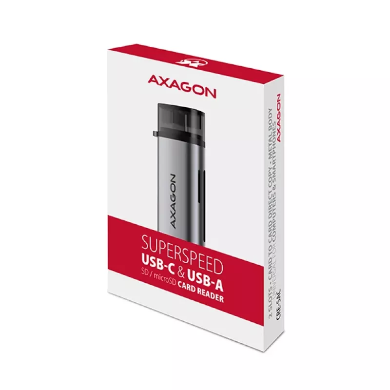 „Axagon CRE-SAC“ SuperSpeed USB-C+USB-A kortelių skaitytuvas 5 Gbps
