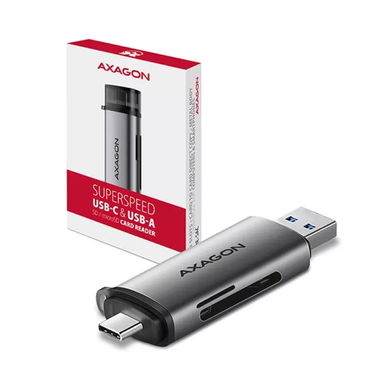 „Axagon CRE-SAC“ SuperSpeed USB-C+USB-A kortelių skaitytuvas 5 Gbps