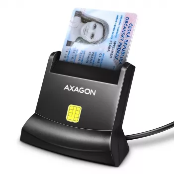 Axagon universalus stalinis USB kontaktinis išmaniųjų / asmens tapatybės kortelių skaitytuvas su ilgu USB-A kabeliu. Tinka „eObanka“ programėlei. išmaniųjų kortelių skaitytuvas Vidaus USB 2.0 Juoda