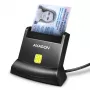Axagon universalus stalinis USB kontaktinis išmaniųjų / asmens tapatybės kortelių skaitytuvas su ilgu USB-A kabeliu. Tinka „eObanka“ programėlei. išmaniųjų kortelių skaitytuvas Vidaus USB 2.0 Juoda