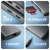Axagon HMC-8HLSA, USB 5Gbps šakotuvas, 3x USB-A, HDMI 4k/60Hz, RJ-45, SD/microSD, garsas, PD 100W