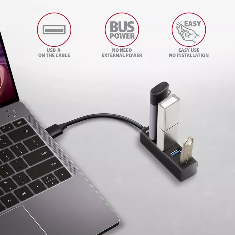 Axagon HUE-M1A 4x USB 3.2 Gen 1 MINI centrinė, metalinė, 20 cm USB-A laidas