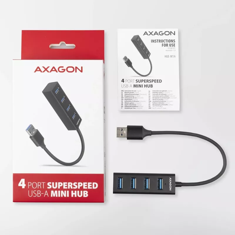 Axagon HUE-M1A 4x USB 3.2 Gen 1 MINI centrinė, metalinė, 20 cm USB-A laidas