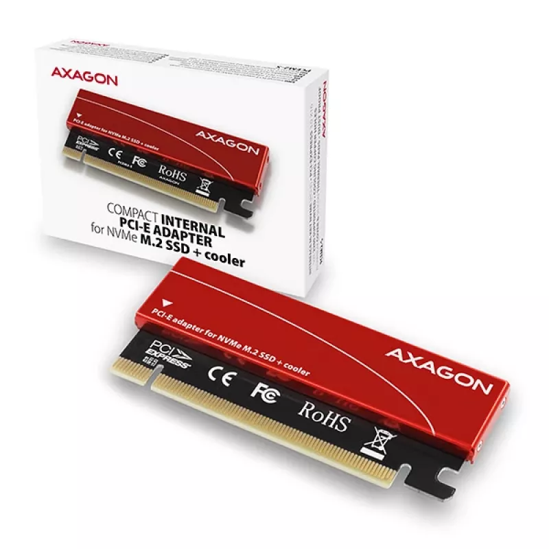 Axagon PCEM2-S PCIe x16 - M.2 NVMe M-key lizdo adapteris, su pasyviu aliuminio radiatoriumi