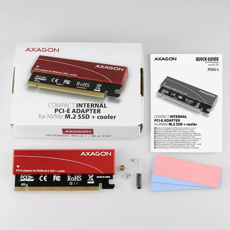 Axagon PCEM2-S PCIe x16 - M.2 NVMe M-key lizdo adapteris, su pasyviu aliuminio radiatoriumi