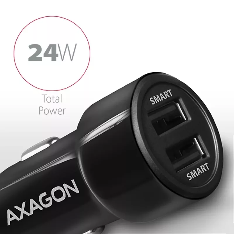 Axagon PWC-5V5 SMART automobilinis kroviklis 24W, 2x USB-A prievadas, 5V/2.4A + 5V/2.4A