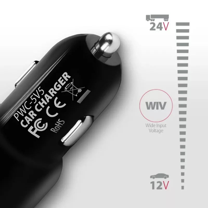 Axagon PWC-5V5 SMART automobilinis kroviklis 24W, 2x USB-A prievadas, 5V/2.4A + 5V/2.4A