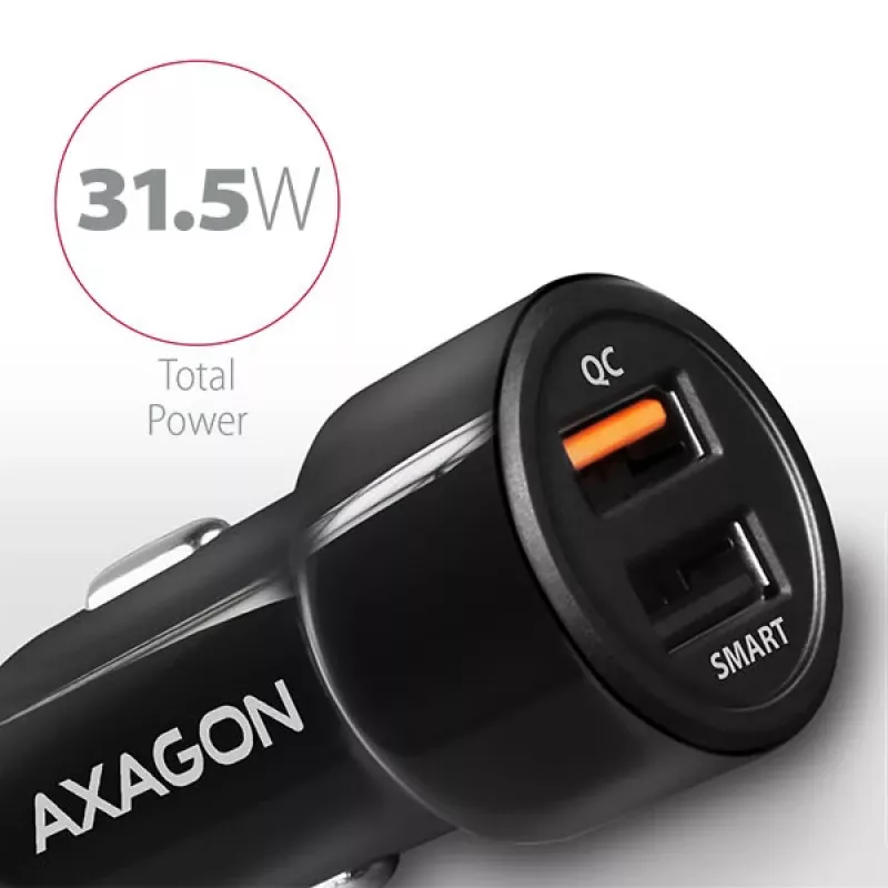 Axagon PWC-QC5 mobiliojo įrenginio įkroviklis Mobilusis telefonas, Išmanusis telefonas, Planšetė, Universalus Juoda Cigarečių degiklis Greitas įkrovimas Automatinis