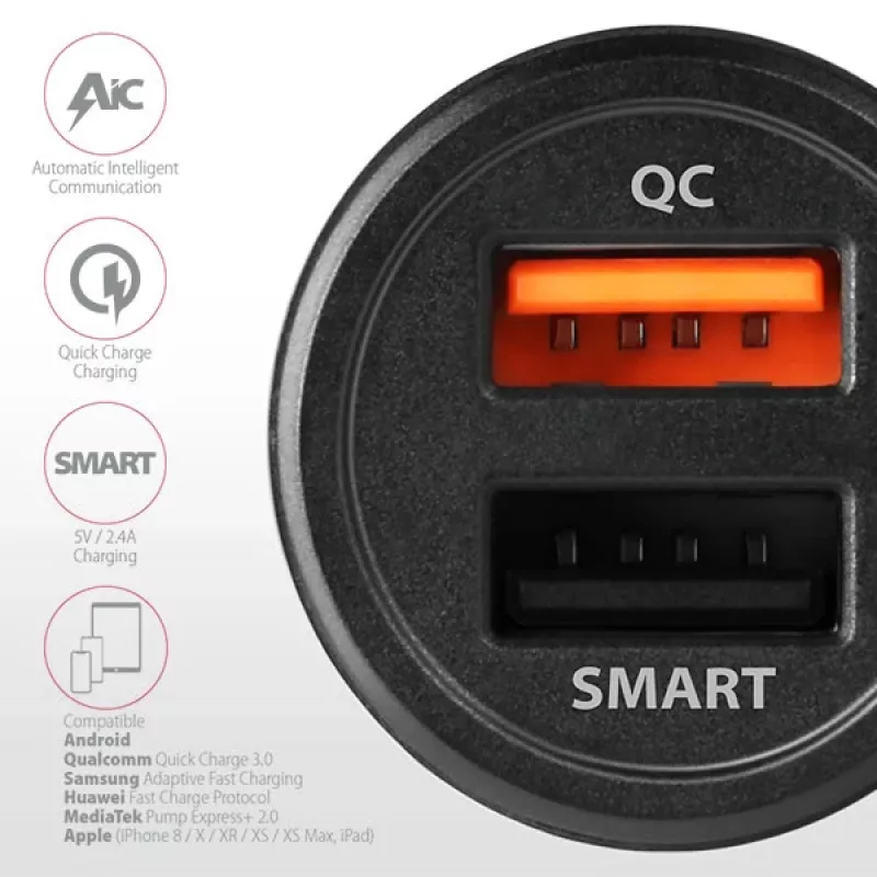 Axagon PWC-QC5 mobiliojo įrenginio įkroviklis Mobilusis telefonas, Išmanusis telefonas, Planšetė, Universalus Juoda Cigarečių degiklis Greitas įkrovimas Automatinis