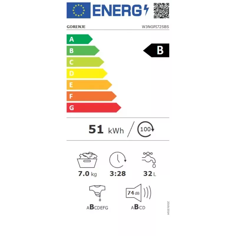Skalbimo mašina Gorenje W3NGPI72SBS priekinio įkrovimo 7 kg, 1200 aps./min, LCD, garai, 59,5×43,5 cm, energijos klasė B