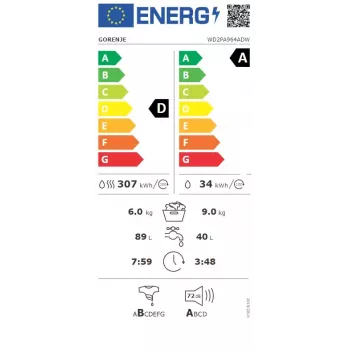 Gorenje WD2PA964ADW Skalbimo džiovinimo mašina 9 kg / 6 kg 1400 aps./min.