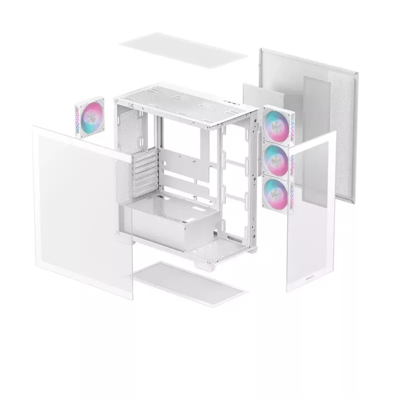 PC korpusas DeepCool CG580 4F WH Midi Tower ATX/Micro ATX/ITX, grūdintas stiklas, 3×120 mm + galinis 120 mm ventiliatorius, baltas