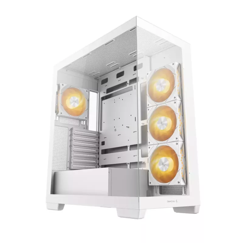 PC korpusas DeepCool CG580 4F WH Midi Tower ATX/Micro ATX/ITX, grūdintas stiklas, 3×120 mm + galinis 120 mm ventiliatorius, baltas