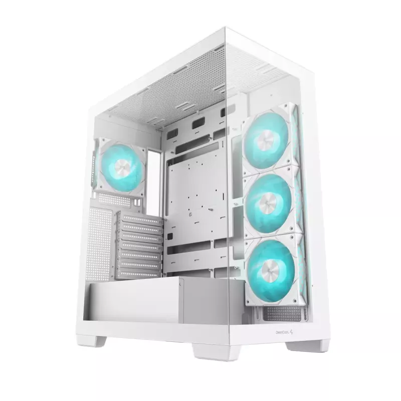 PC korpusas DeepCool CG580 4F WH Midi Tower ATX/Micro ATX/ITX, grūdintas stiklas, 3×120 mm + galinis 120 mm ventiliatorius, baltas