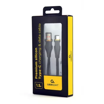 GEMBIRD Premium silikoninis USB-C įkrovimo ir duomenų laidas, 1,5 m – juodas