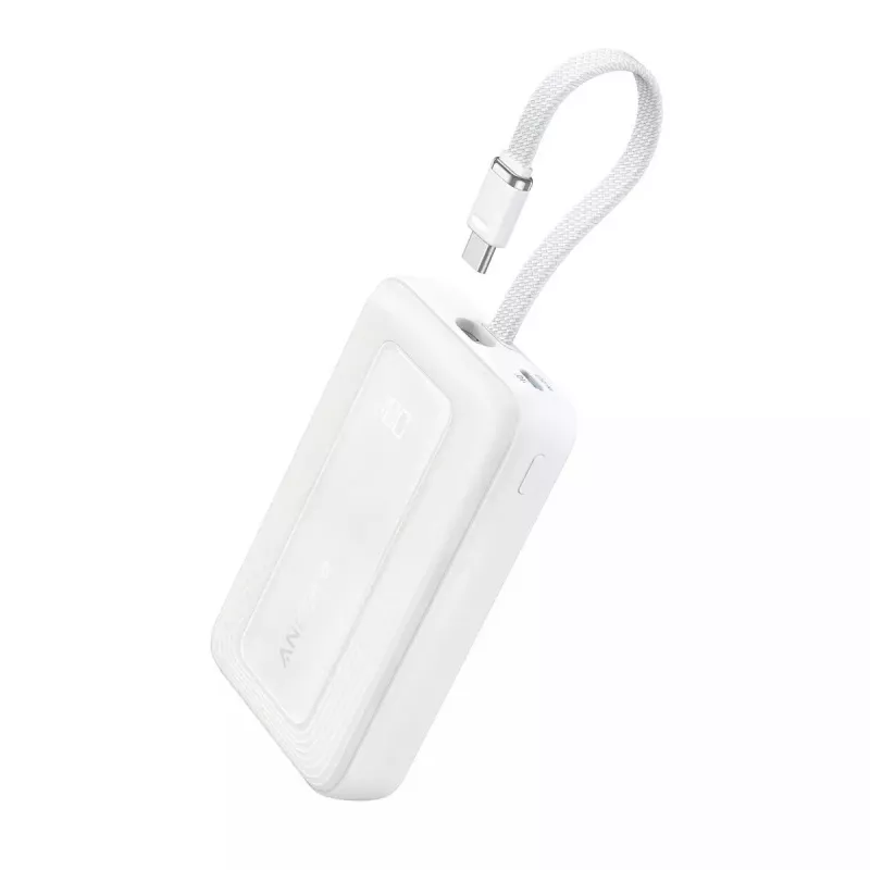 Anker Zolo 10000mAh įkroviklis, 30W itin spartus įkrovimas, integruotas USB-C laidas, baltas