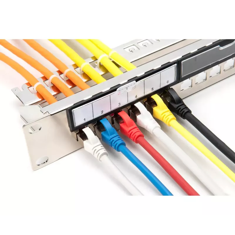 DIGITUS modulinis galvanizuotas pataisų skydas – ekranuotas 24 prievadų, tuščias, 1U montuojamas į stovą, juodas RAL 9005