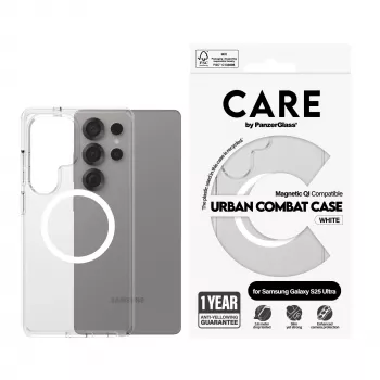 PanzerGlass CARE™ by ® Urban Combat Case Skaidrus su Baltu Qi Samsung Galaxy S25 Ultra