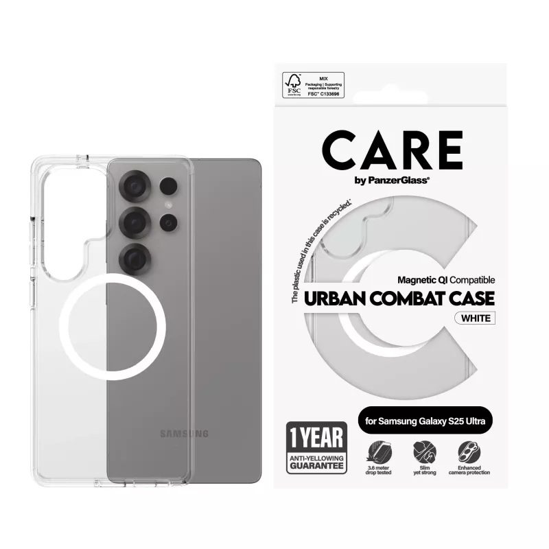 PanzerGlass CARE™ by ® Urban Combat Case Skaidrus su Baltu Qi Samsung Galaxy S25 Ultra