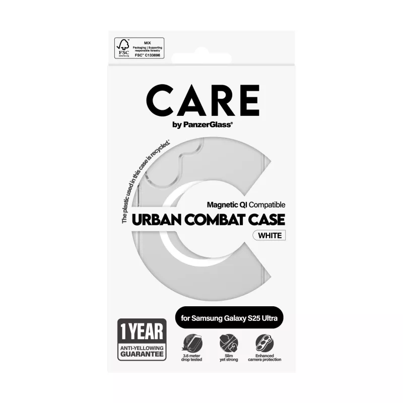 PanzerGlass CARE™ by ® Urban Combat Case Skaidrus su Baltu Qi Samsung Galaxy S25 Ultra