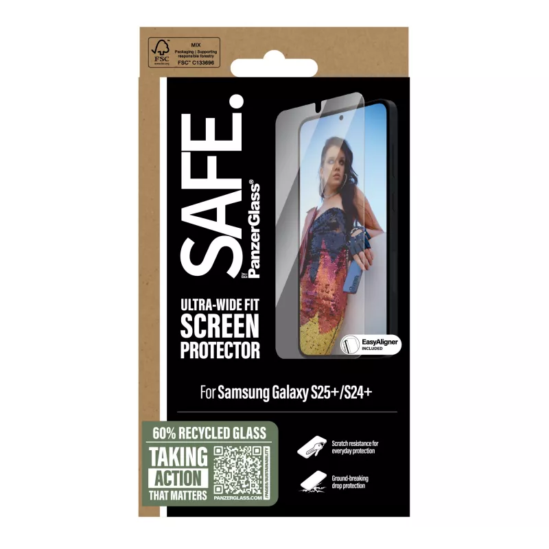 PanzerGlass SAFE. by ® ekrano apsauga Samsung Galaxy S25+ | S24+ | Ultra-Wide Fit su EasyAligner