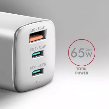 Axagon ACU-DPQ65W PD3.0 & QC4+ 3x IŠVESTYS sieninis įkroviklis 65W