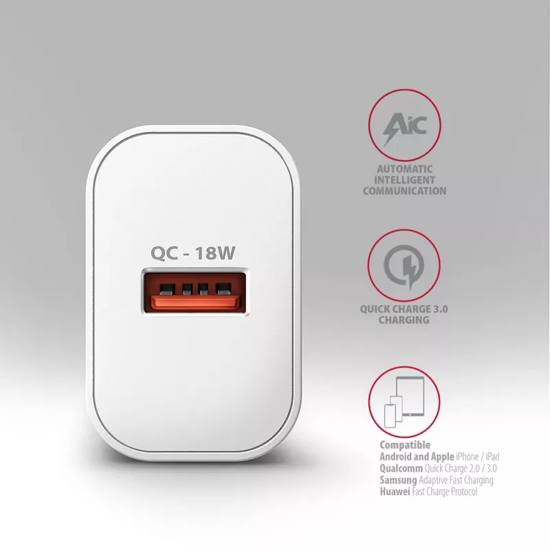 Axagon ACU-QC18W QC3.0 1xOUTPUT sieninis įkroviklis 18W