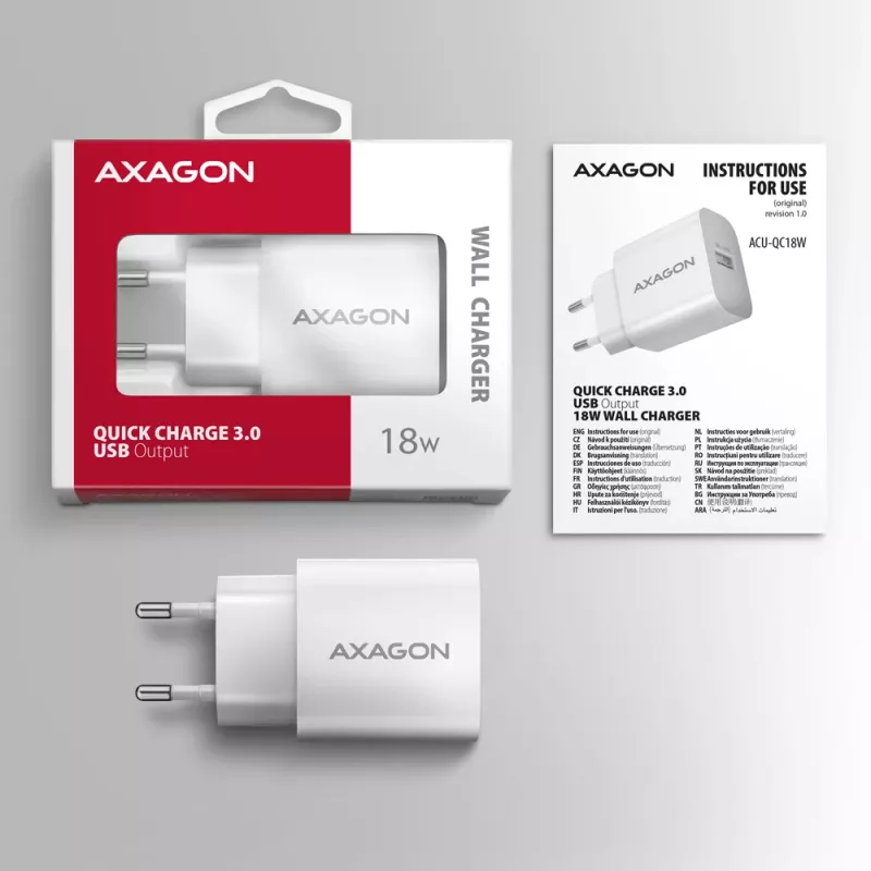 Axagon ACU-QC18W QC3.0 1xOUTPUT sieninis įkroviklis 18W